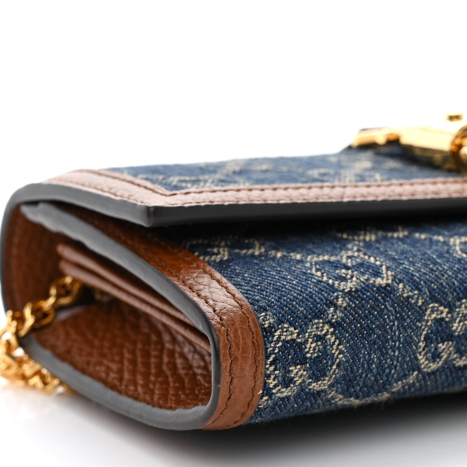 Gucci New Denim GG Monogram Jackie 1961 Chain Wallet Blue Tea Cuir 10 of 11