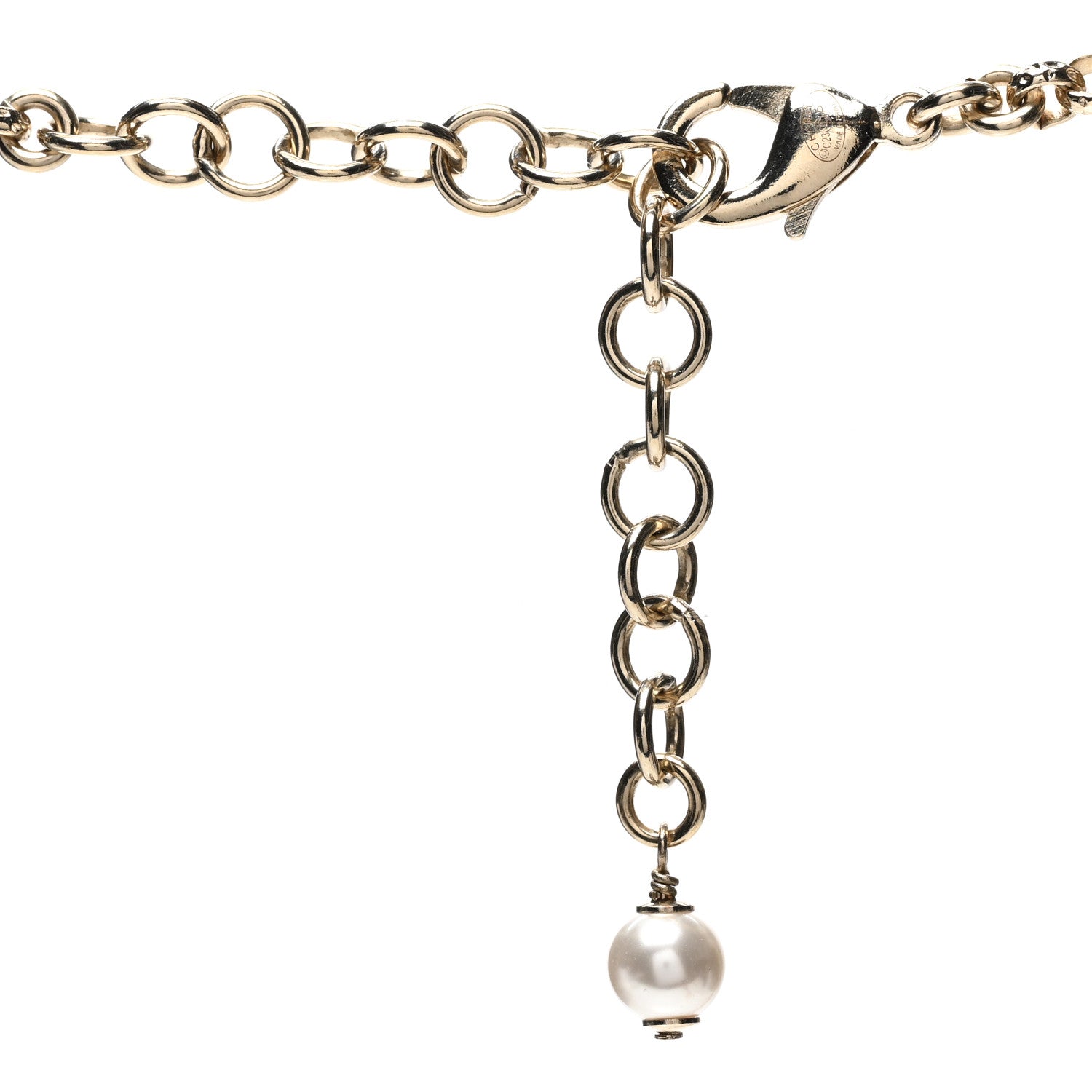 Chanel Pearl Crystal Resin CC Heart Short Necklace Pink Gold White 5 of 6