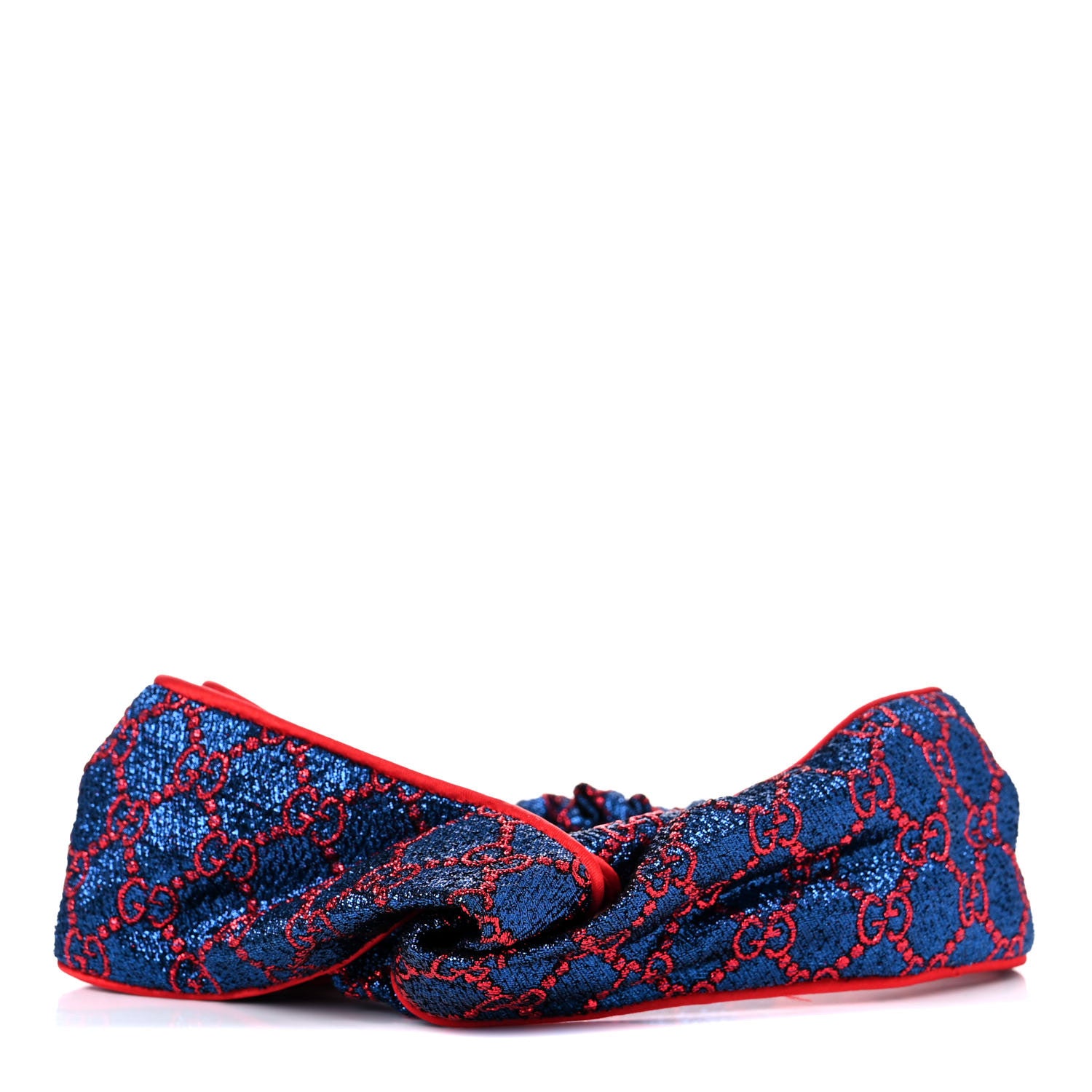 Gucci Metallic Lurex Silk GG Supreme Headband Blue Red 1 of 7