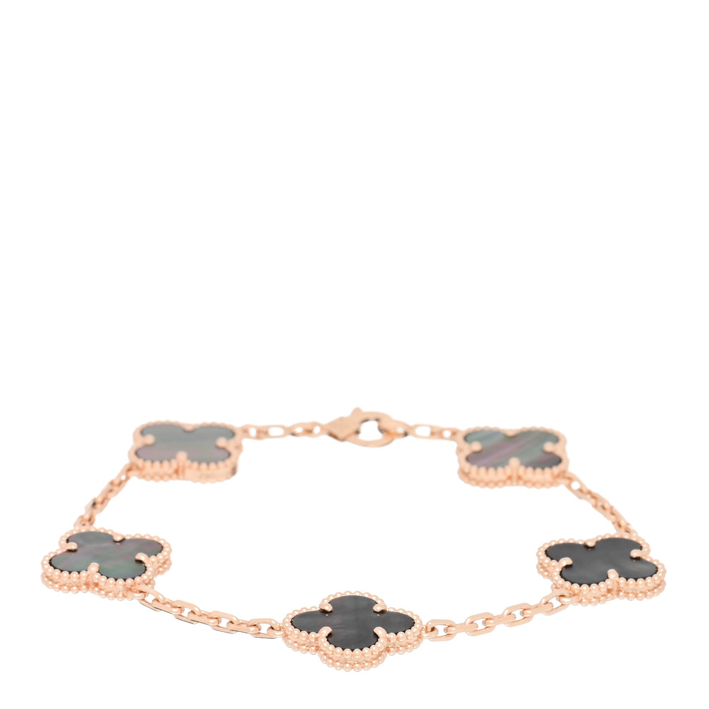 18K Rose Gold Gray Mother of Pearl 5 Motifs Vintage Alhambra Bracelet