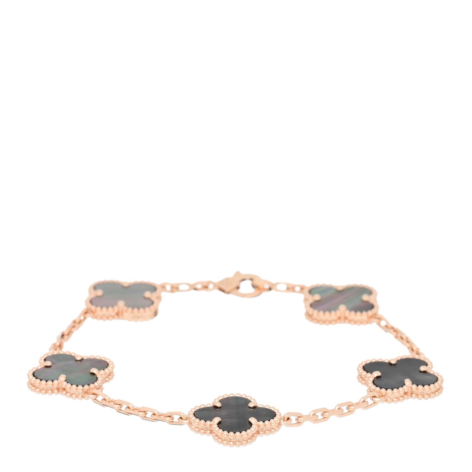 Van Cleef & Arpels 18K Rose Gold Gray Mother of Pearl 5 Motifs Vintage Alhambra Bracelet 1 of 4