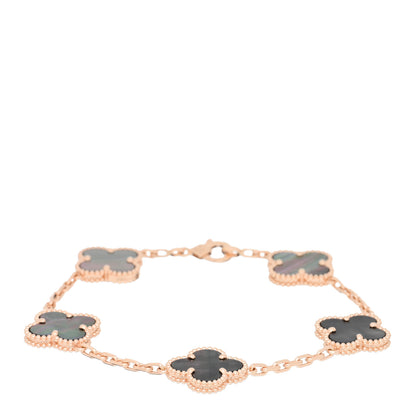 Van Cleef & Arpels 18K Rose Gold Gray Mother of Pearl 5 Motifs Vintage Alhambra Bracelet 1 of 4