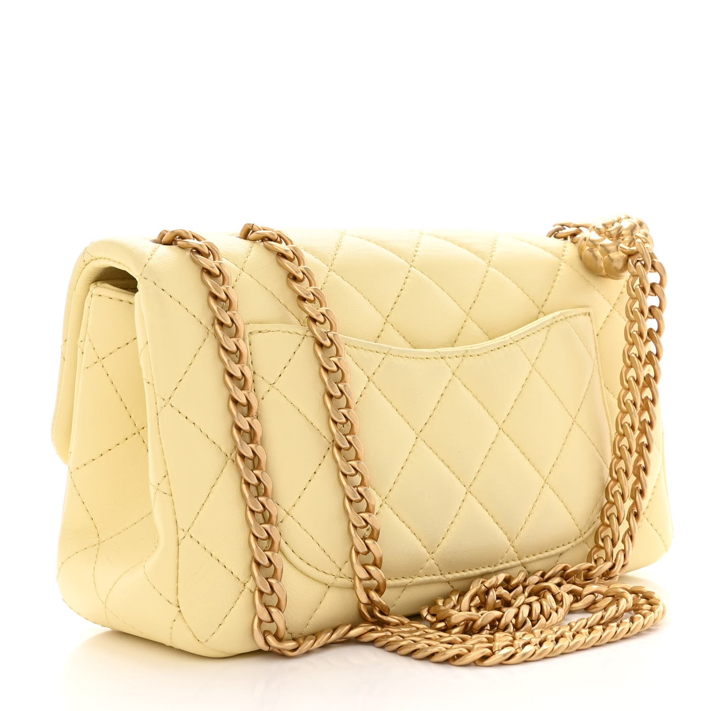 Lambskin Quilted Mini Rectangular Sweet Camellia Flap Yellow