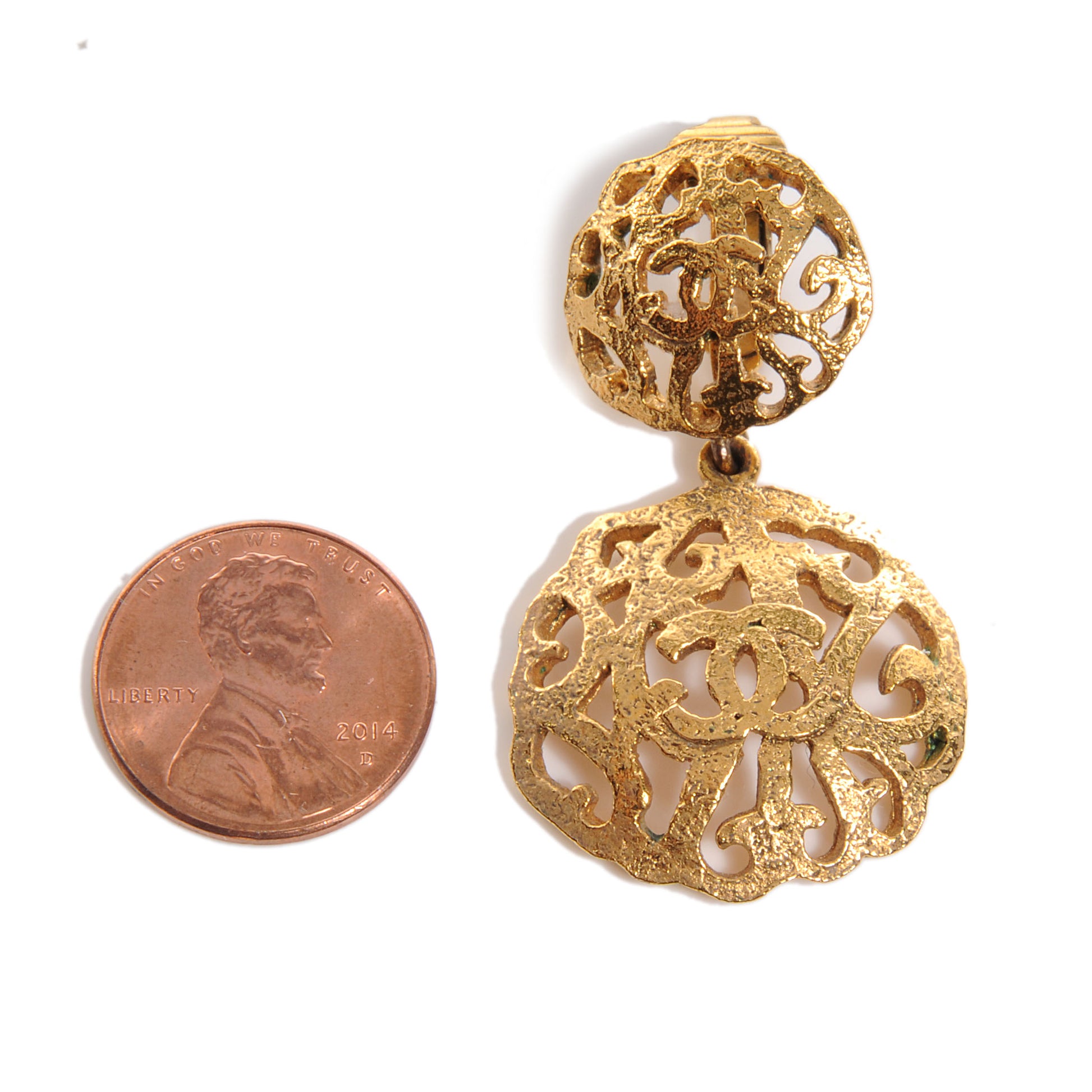 Chanel CC Clip On Drop Earrings Gold 2 of 5