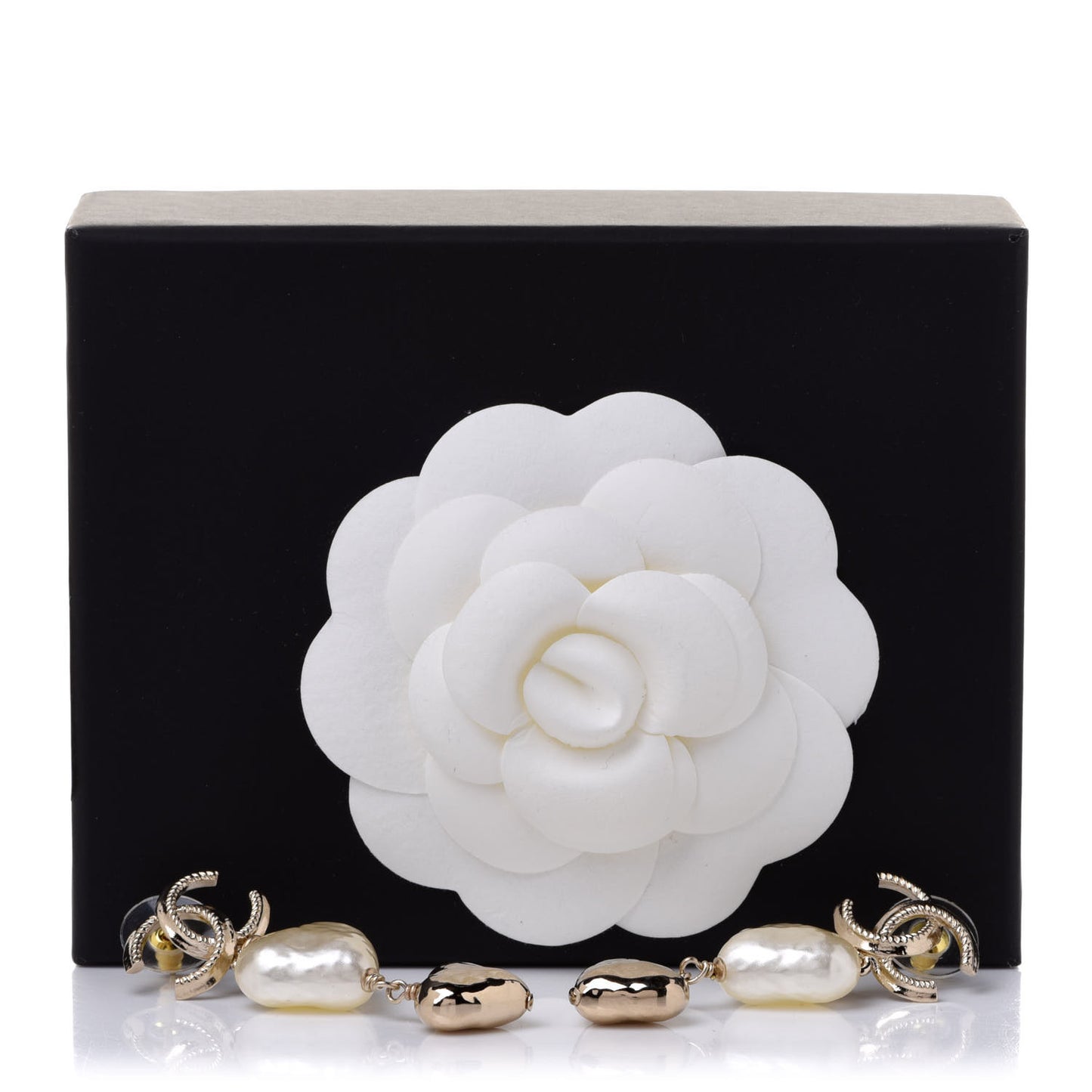 Pearl CC Double Heart Drop Earrings Gold