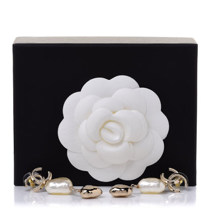 Chanel Pearl CC Double Heart Drop Earrings Gold 5 of 5