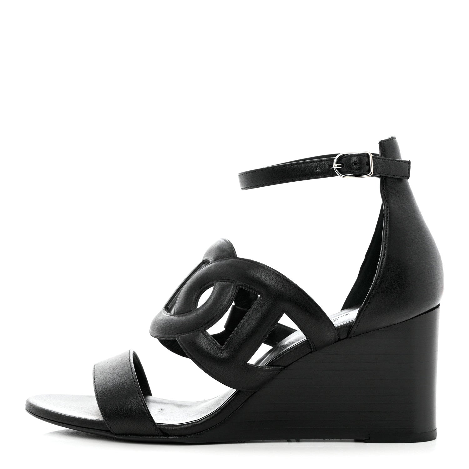 Hermes Nappa Brisbane Wedge Sandals 37 Black 1 of 11
