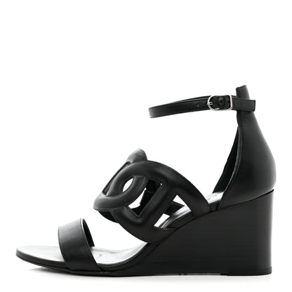 Hermes Nappa Brisbane Wedge Sandals 37 Black 1 of 11