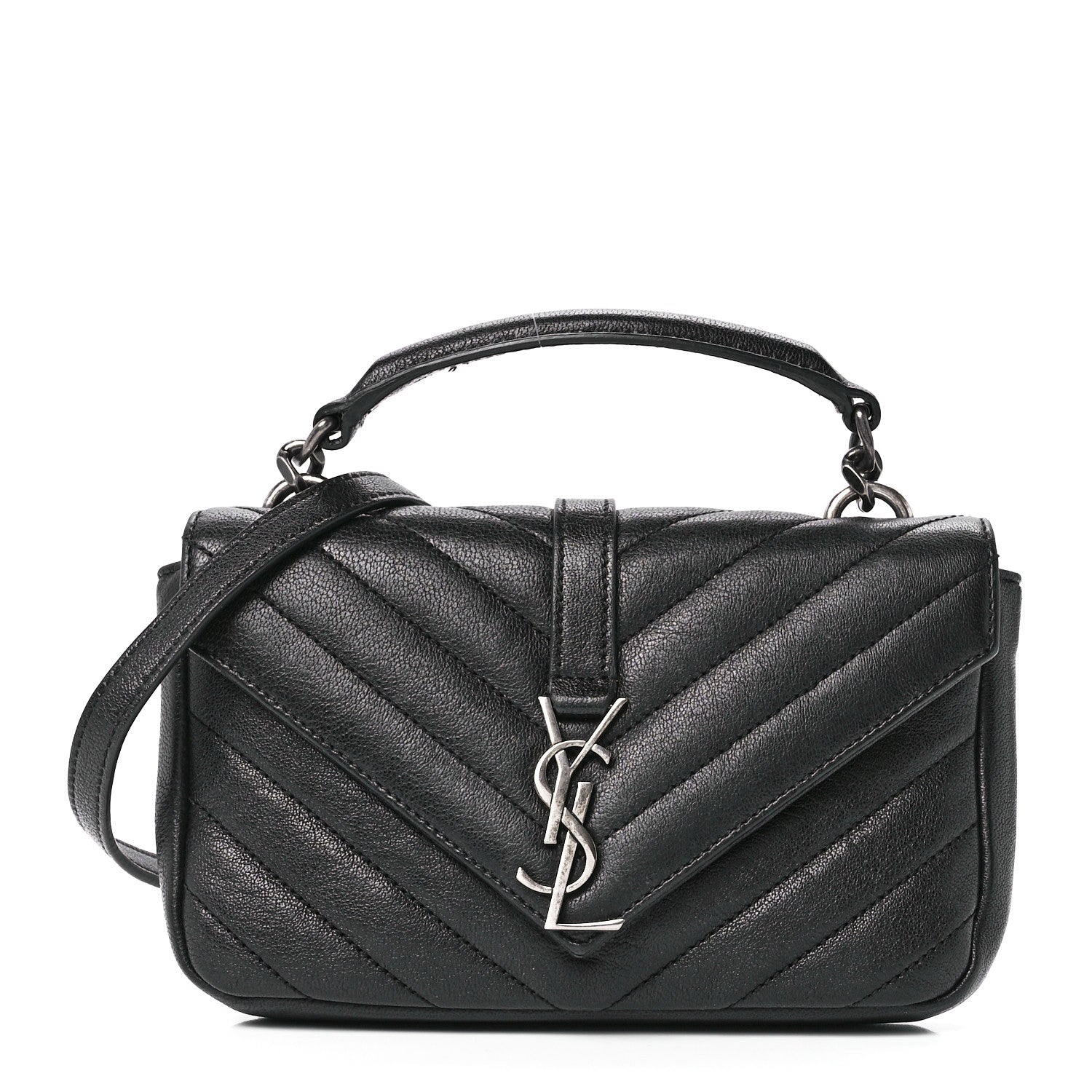 Saint Laurent Sheepskin Matelasse Chevron Monogram College Chain Wallet Black 1 of 11