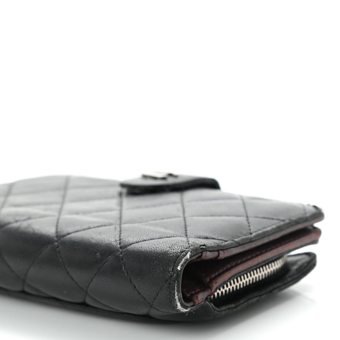 Lambskin Quilted Zipped Pocket Wallet Black