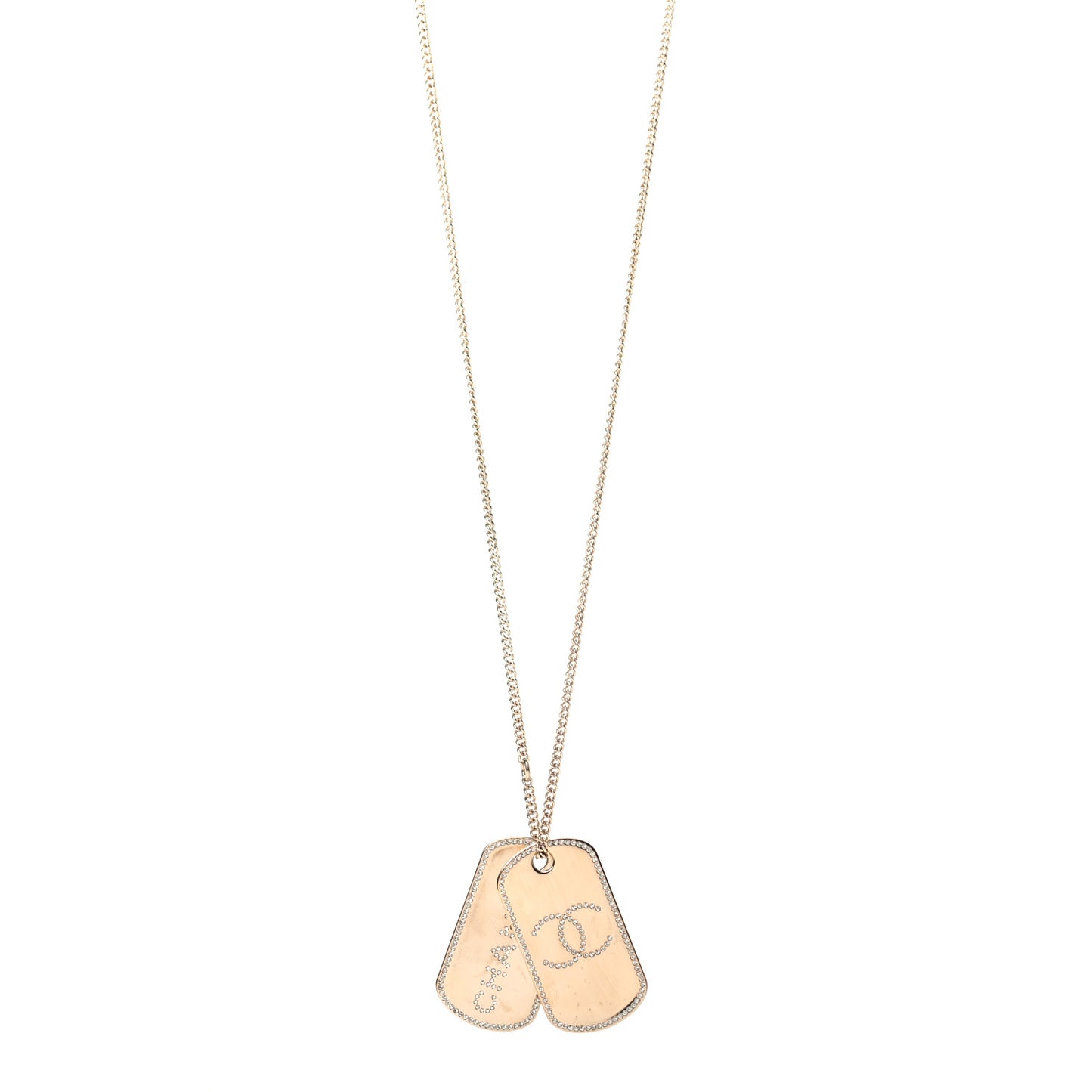 Metal Crystal Dog Tag Charm Necklace Gold