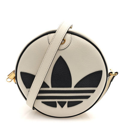 Gucci X ADIDAS Textured Dollar Calfskin Web Trefoil Logo Small Ophidia Round Shoulder Bag Off White Black 1 of 10