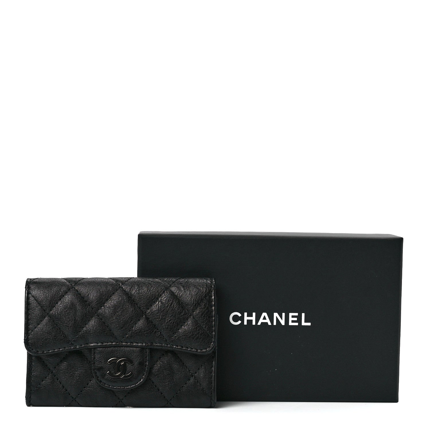 Chanel Crumpled Calfskin Quilted Flap Card Holder Wallet So Black 13 of 13