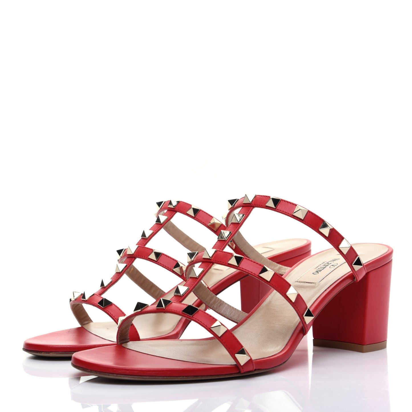 Calfskin Rockstud 60mm Caged Slide Sandals 41 Rosso Valentino