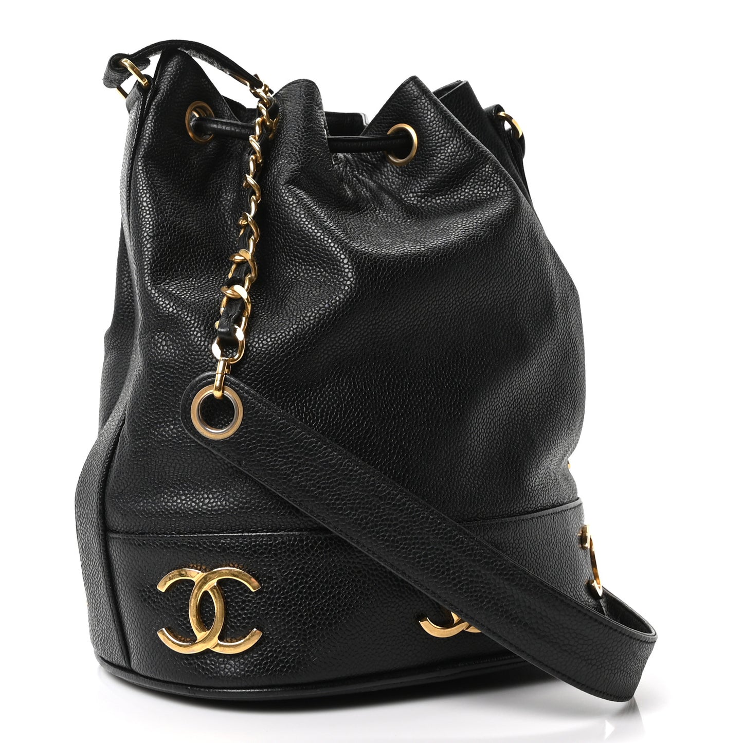 Caviar CC Drawstring Shoulder Bag Black