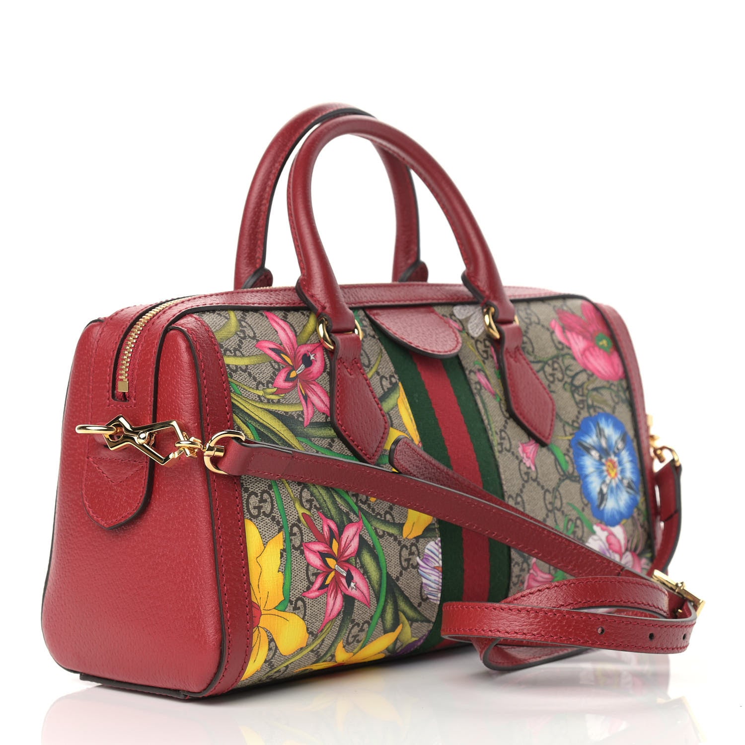 Gucci GG Supreme Monogram Flora Web Medium Ophidia Boston Red 3 of 9
