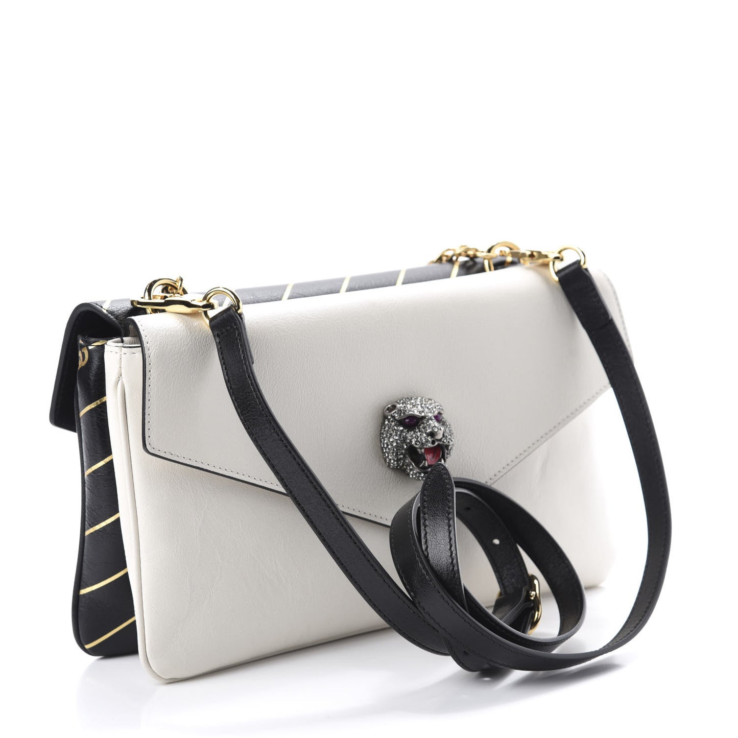 Calfskin Diagonal GG Medium Thiara Double Envelope Shoulder Bag Black White