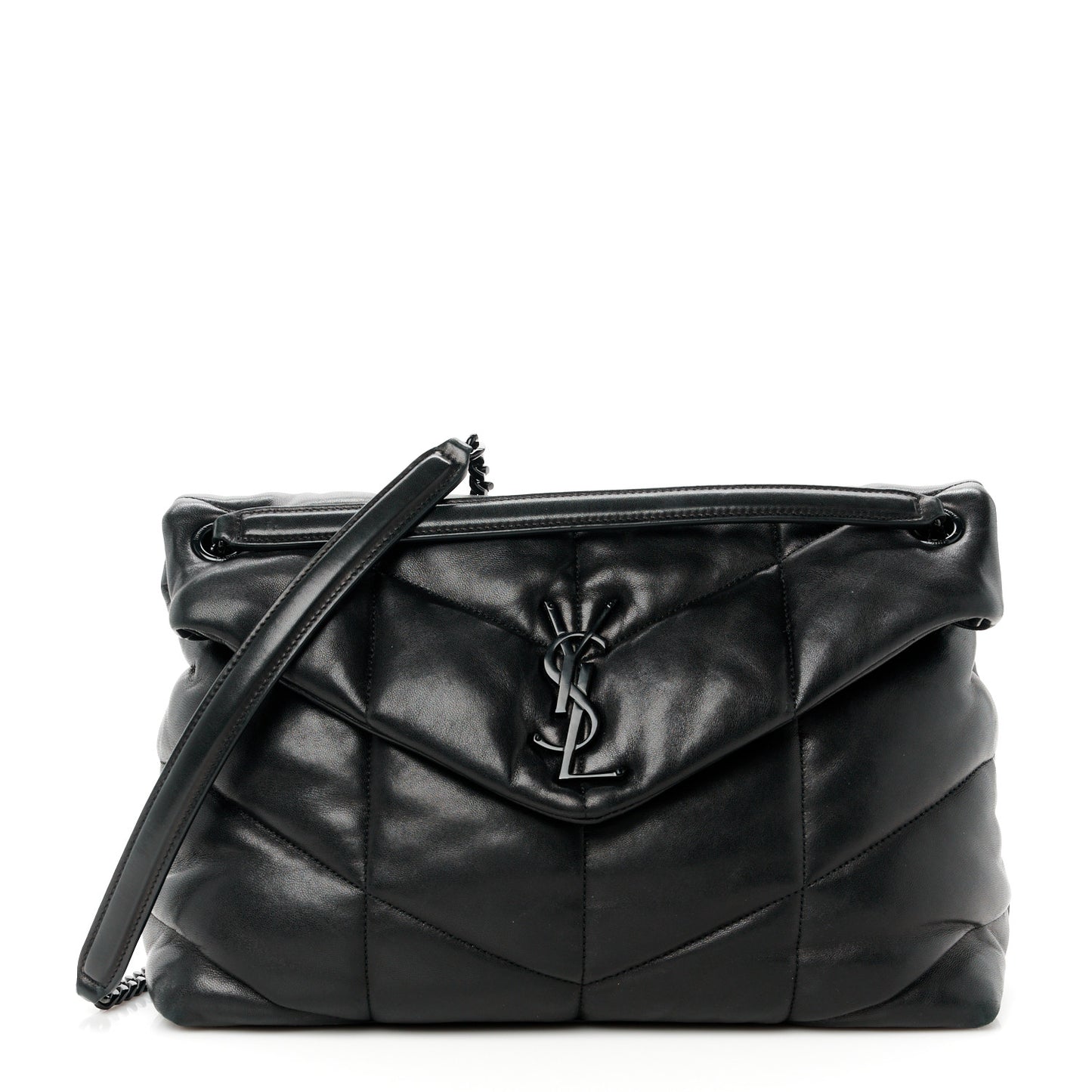 Lambskin Quilted Monogram Monochrome Medium Loulou Puffer Chain Satchel Black