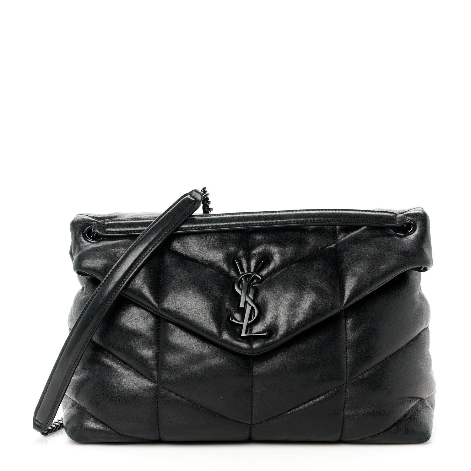 Saint Laurent Lambskin Quilted Monogram Monochrome Medium Loulou Puffer Chain Satchel Black 1 of 11