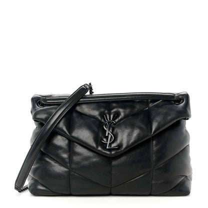 Saint Laurent Lambskin Quilted Monogram Monochrome Medium Loulou Puffer Chain Satchel Black 1 of 11