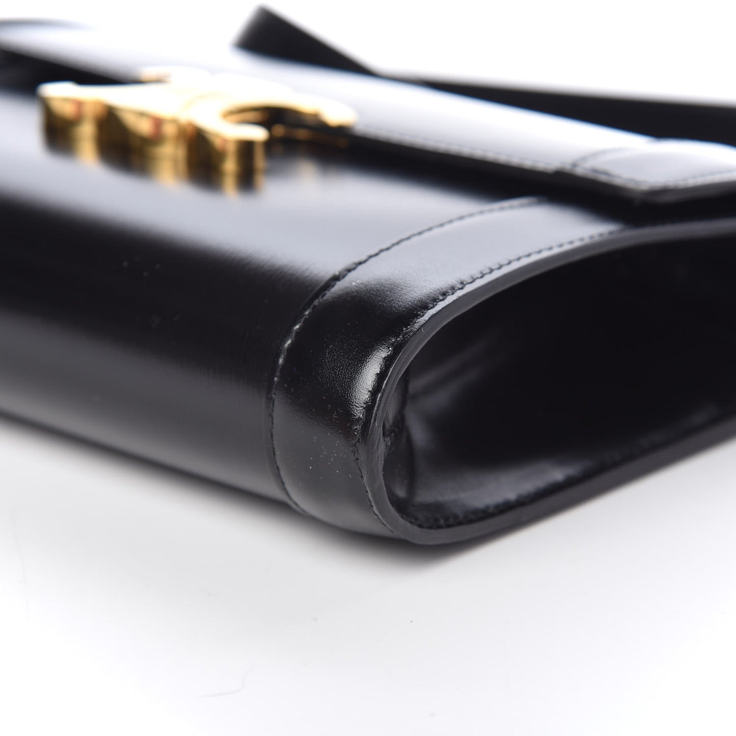 Shiny Calfskin Triomphe Strap Bag Black