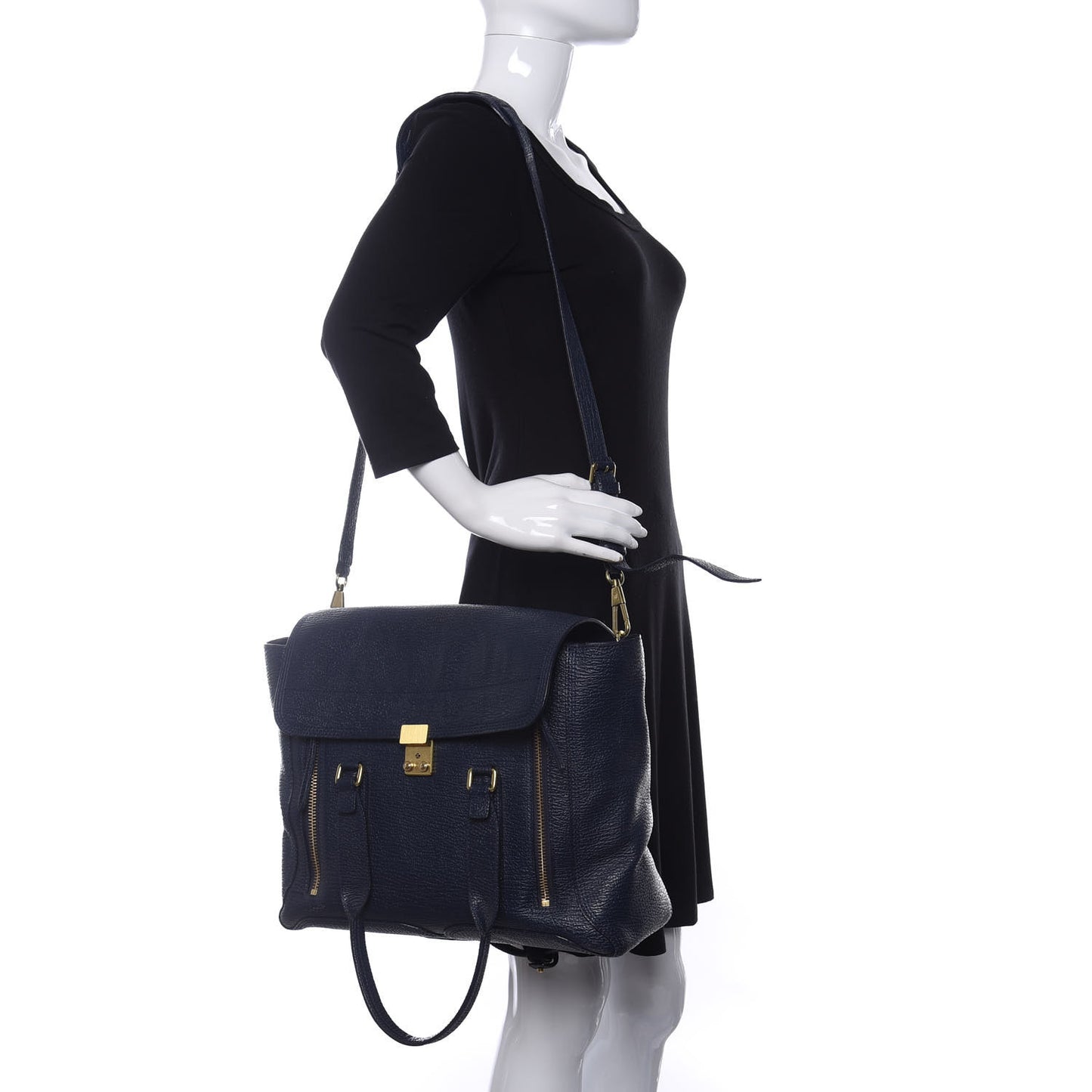Textured Calfskin Large Pashli Satchel Ink