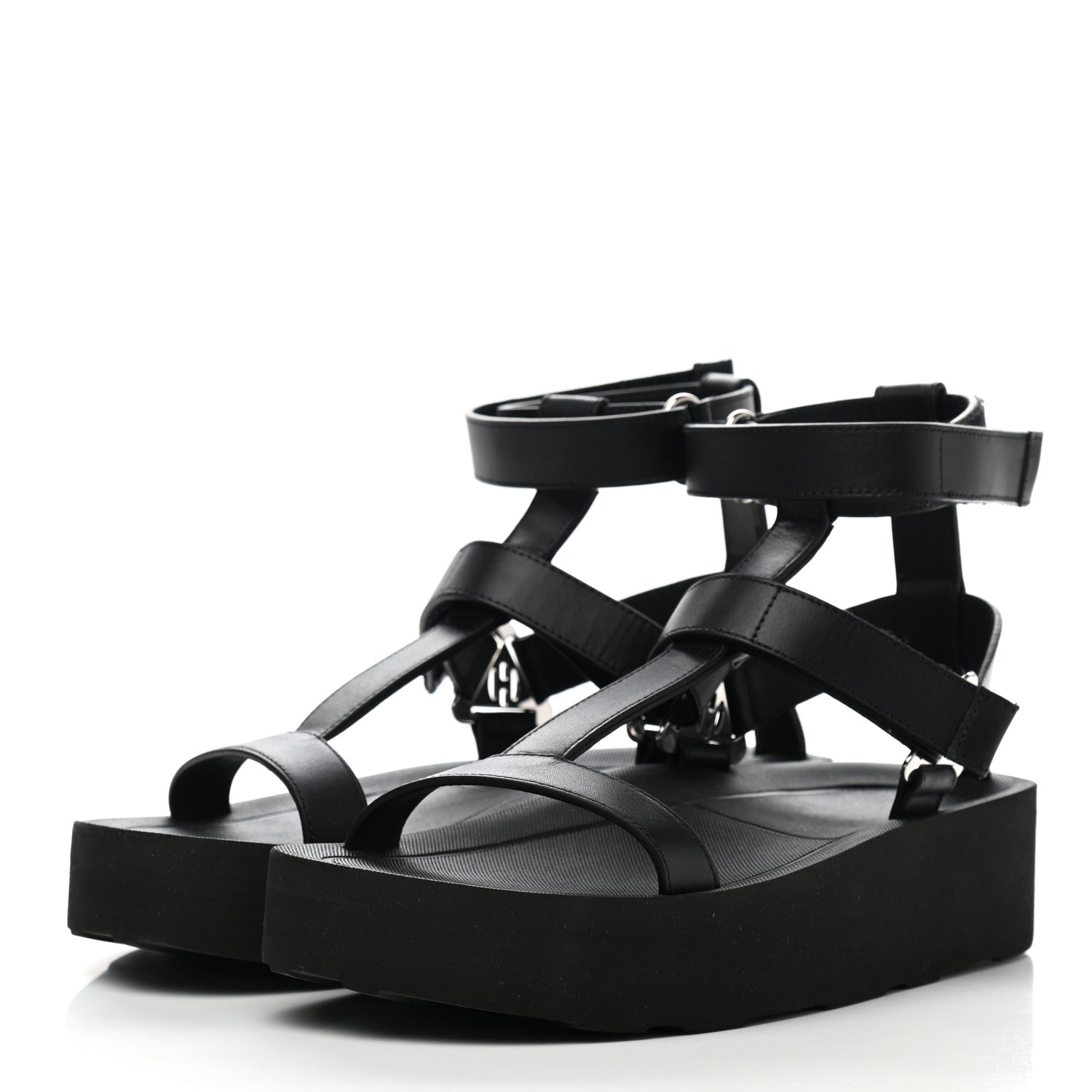 Hermes Calfskin Womens Enid Sandals 37 Black 3 of 9