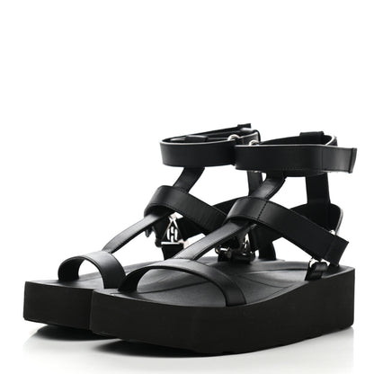 Hermes Calfskin Womens Enid Sandals 37 Black 3 of 9