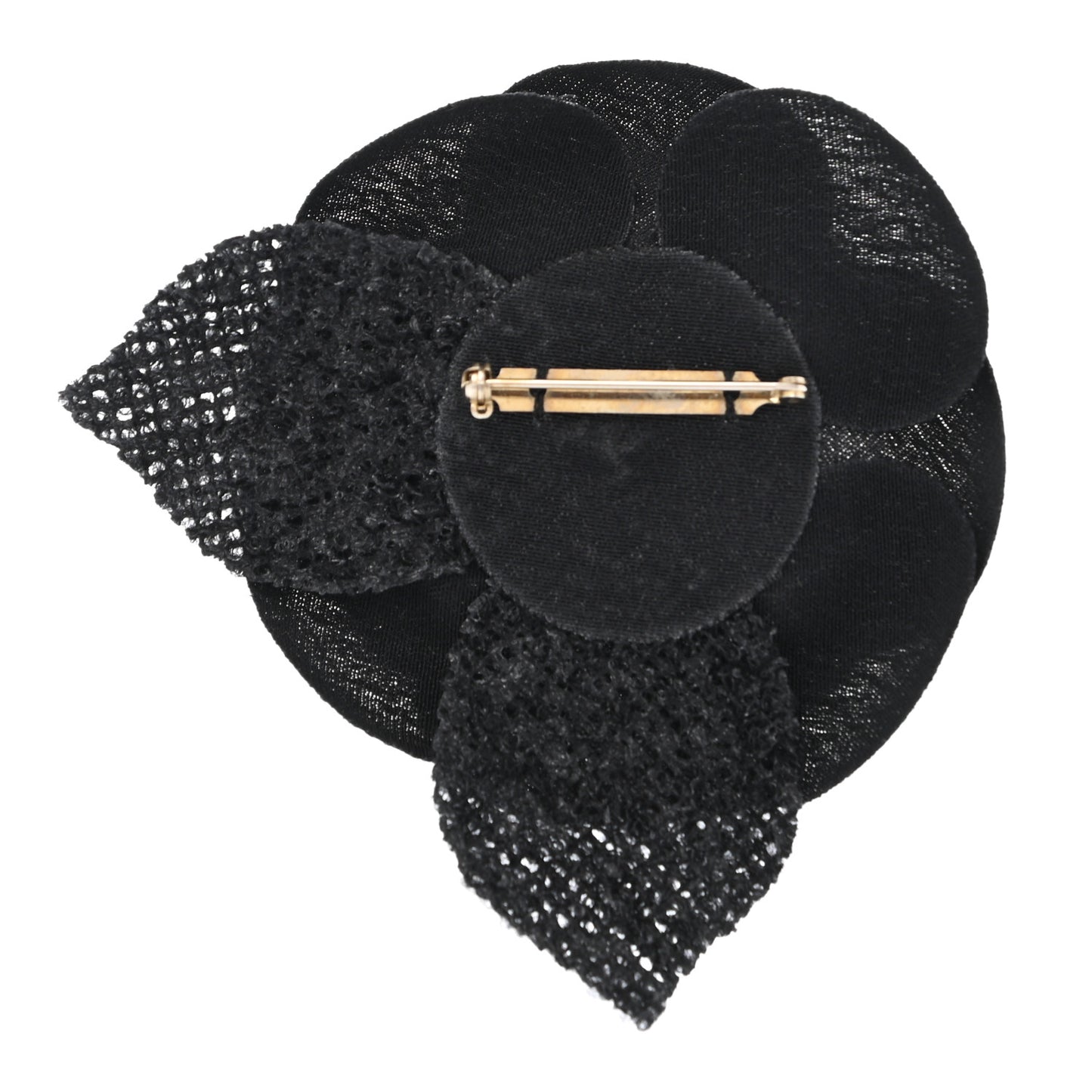 Tweed Camellia Pin Brooch Black