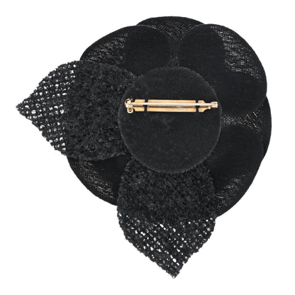 Chanel Tweed Camellia Pin Brooch Black 3 of 5