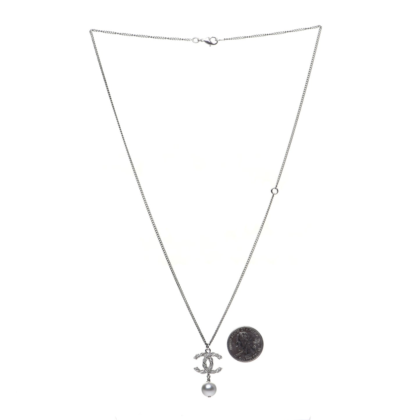 Crystal Pearl Twisted CC Drop Necklace Gold