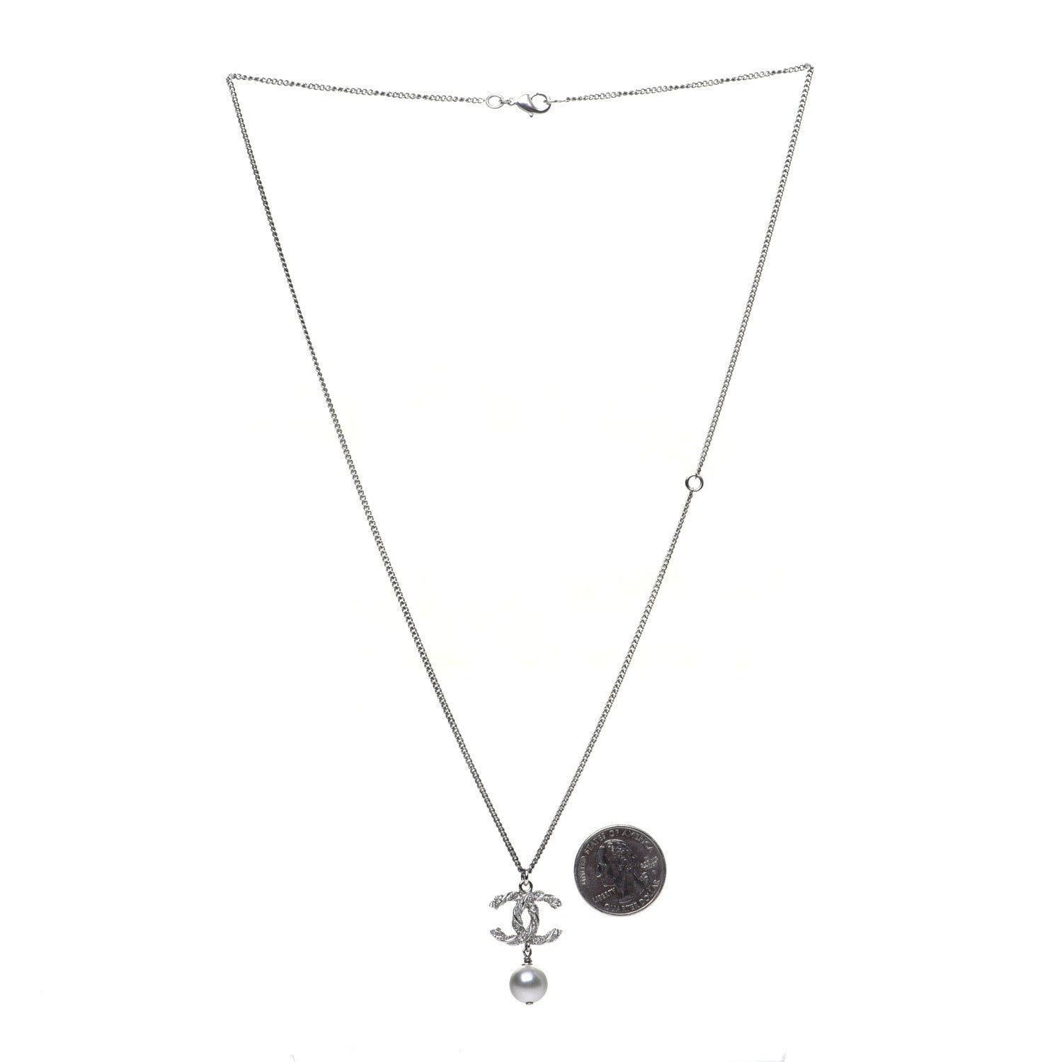 Chanel Crystal Pearl Twisted CC Drop Necklace Gold 2 of 7