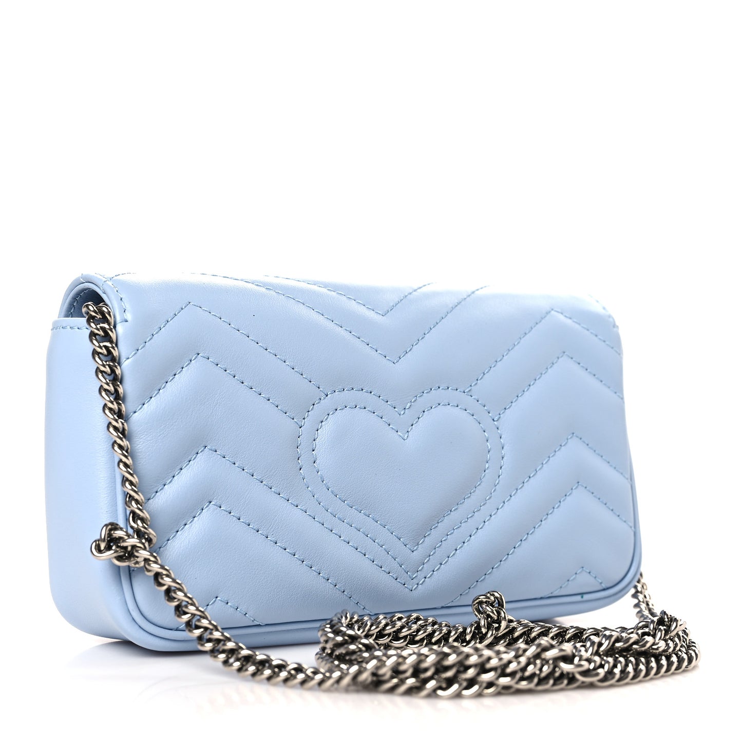 Calfskin Matelasse Super Mini GG Marmont Shoulder Bag Porcelain Light Blue