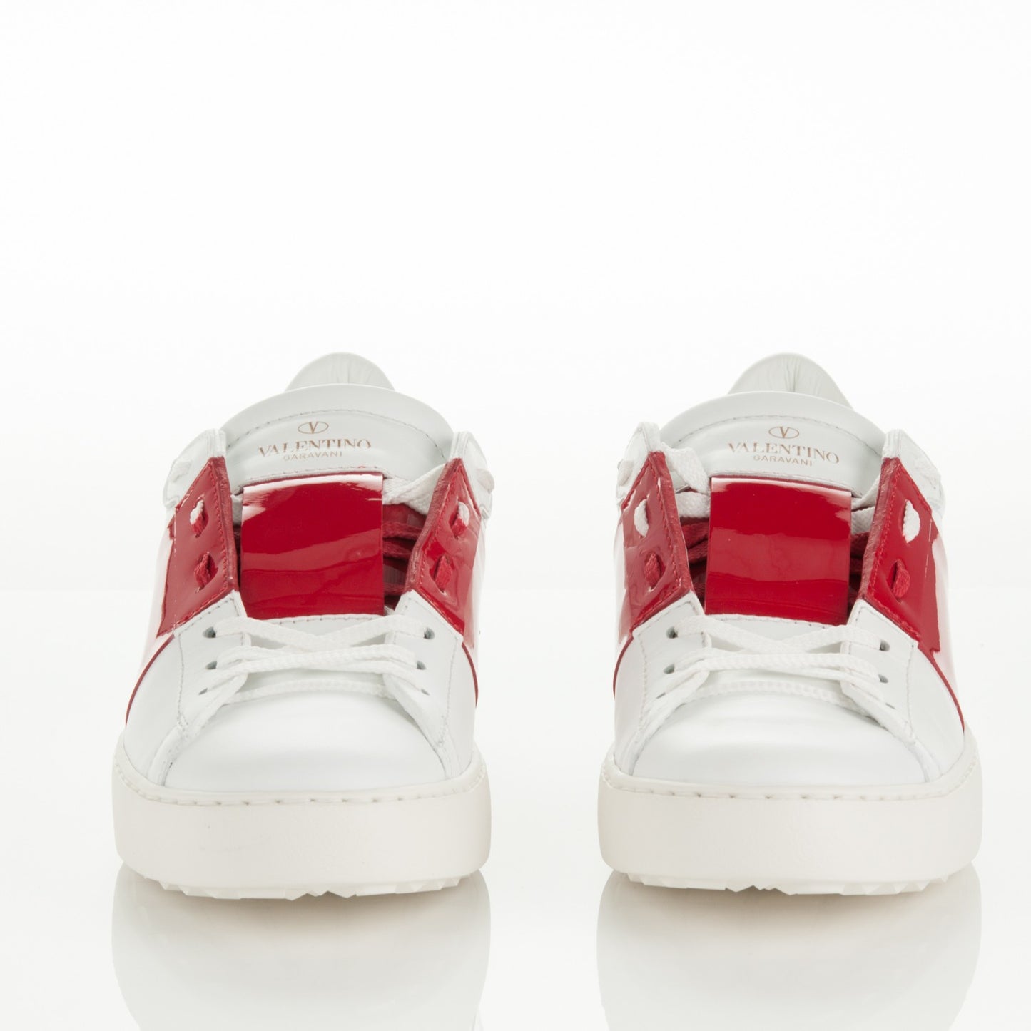 Calfskin Patent Rockstud Open Sneakers 39 White Rosso Valentino