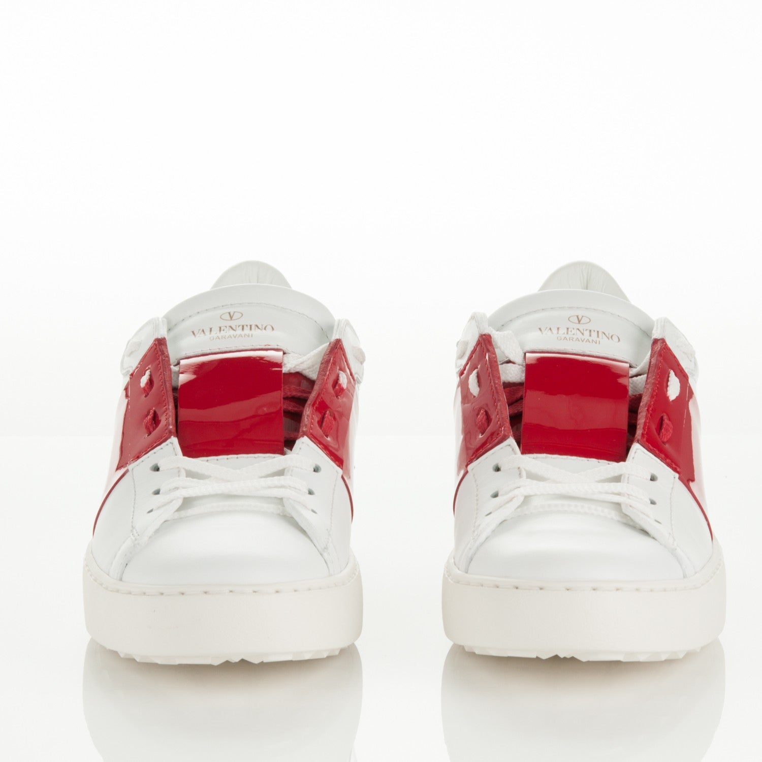 Valentino Garavani Calfskin Patent Rockstud Open Sneakers 39 White Rosso Valentino 2 of 7