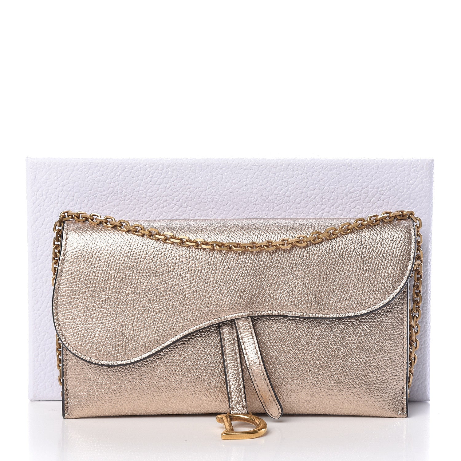 Christian Dior Metallic Calfskin Saddle Chain Wallet Gold 14 of 14