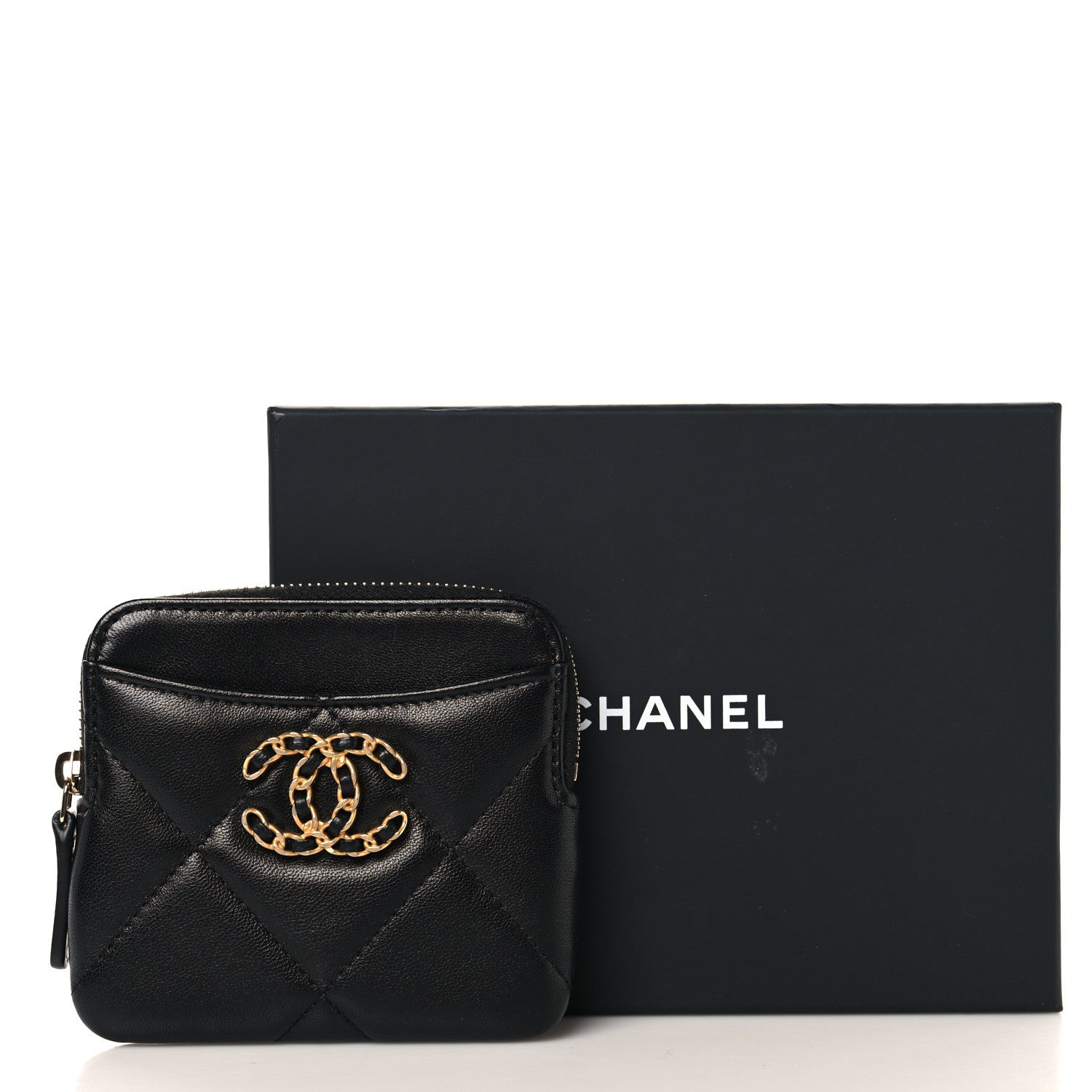 Chanel Lambskin Quilted Chanel 19 Zip Card Holder Wallet Black 8 of 8
