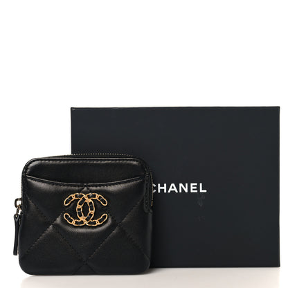 Chanel Lambskin Quilted Chanel 19 Zip Card Holder Wallet Black 8 of 8