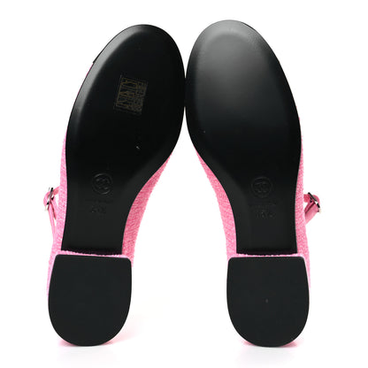 Chanel Tweed Grosgrain Cap Toe T Strap CC Flats 35.5 Pink Black 5 of 8