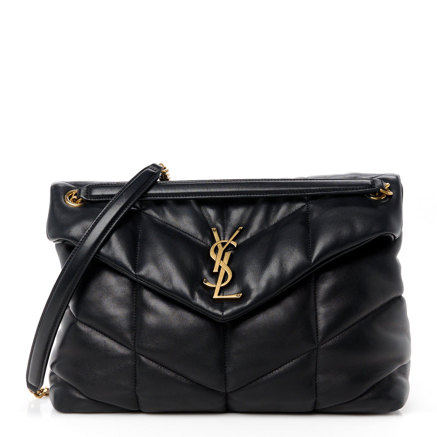 Lambskin Quilted Medium Loulou Puffer Monogram Chain Satchel Black