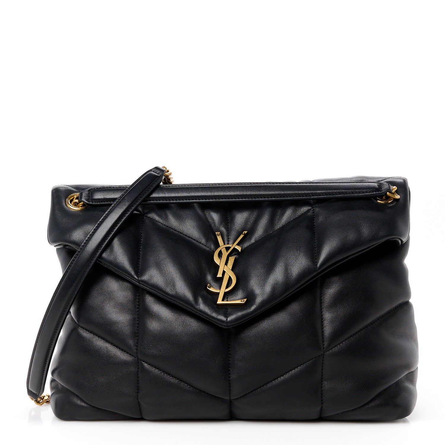 Salvatore Ferragamo Lambskin Quilted Medium Loulou Puffer Monogram Chain Satchel Black 1 of 11