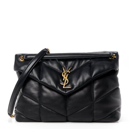 Salvatore Ferragamo Lambskin Quilted Medium Loulou Puffer Monogram Chain Satchel Black 1 of 11