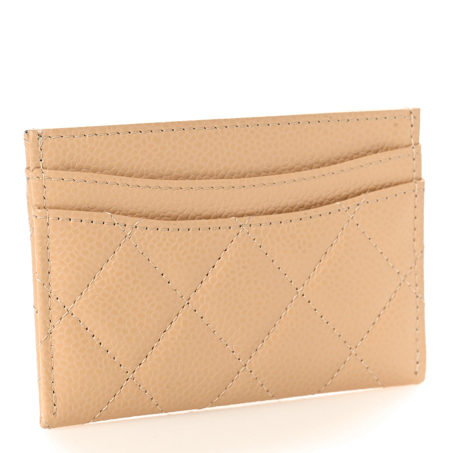 Caviar Quilted Card Holder Beige
