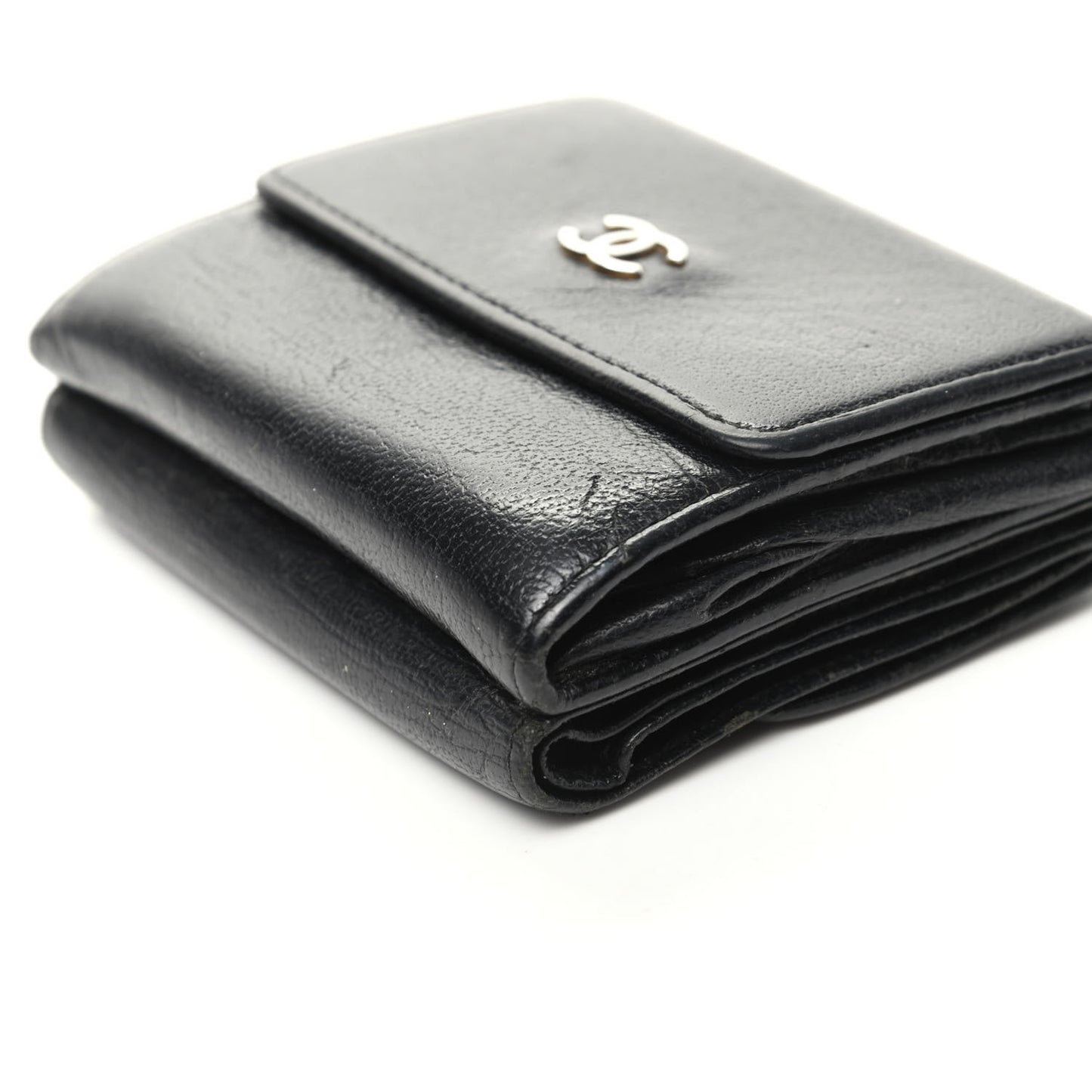 Goatskin Compact Double Sided Wallet Black