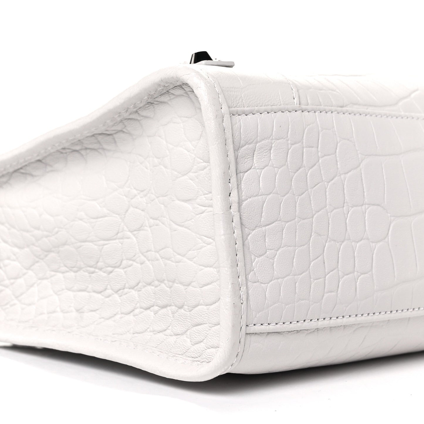 Matte Supple Lambskin Crocodile Embossed Classic Silver Hardware S City White