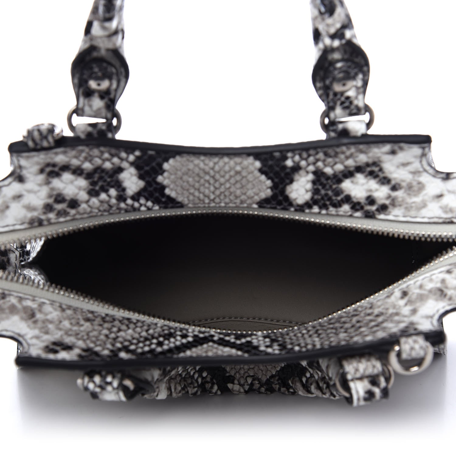 Balenciaga Grained Calfskin Snake Effect Neo Classic Silver Hardware Mini City Black White 5 of 8