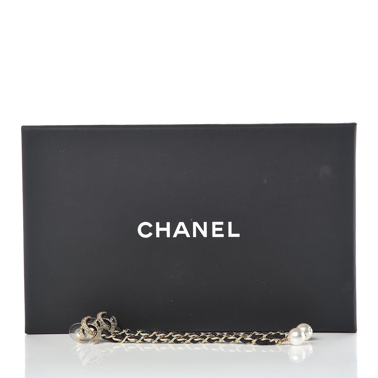 Pearl Calfskin Chain Long Earrings Gold Black