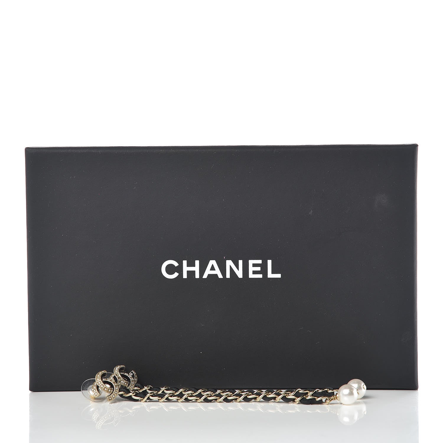 Chanel Pearl Calfskin Chain Long Earrings Gold Black 5 of 5