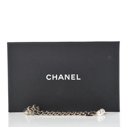 Chanel Pearl Calfskin Chain Long Earrings Gold Black 5 of 5
