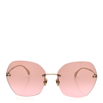 Chanel Titanium Polarized Rimless Square Sunglasses 4271-T Gold Violet 2 of 8